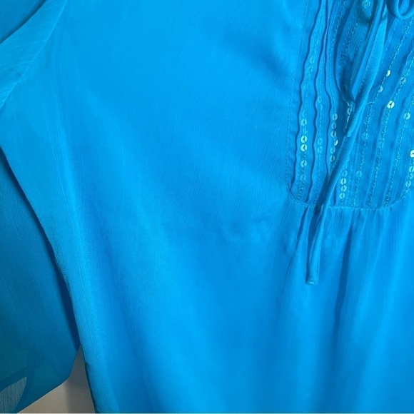 Express Sheer Blouse Peacock Blue Sequins - Picture 10 of 14